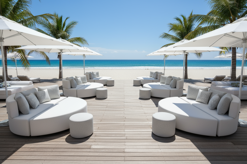 twee daybed sofa's bij het strand